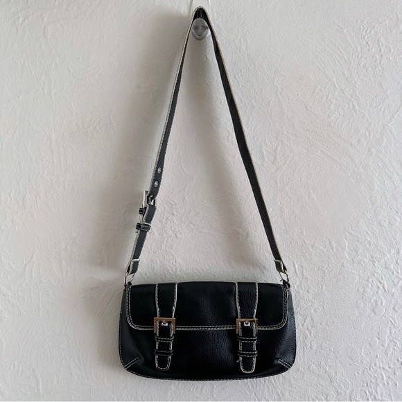 SOLD Y2K Mango MNG Black Faux Leather Buckle Crossbody Bag - Picture 2 of 6
